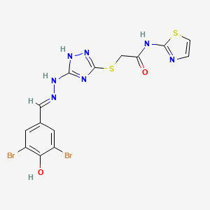 molecular formula C14H11Br2N7O2S2 B10939812 2-({5-[(2E)-2-(3,5-dibromo-4-hydroxybenzylidene)hydrazinyl]-4H-1,2,4-triazol-3-yl}sulfanyl)-N-(1,3-thiazol-2-yl)acetamide 