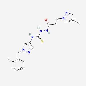 molecular formula C19H23N7OS B10939816 N-[1-(2-methylbenzyl)-1H-pyrazol-4-yl]-2-[3-(4-methyl-1H-pyrazol-1-yl)propanoyl]hydrazinecarbothioamide 