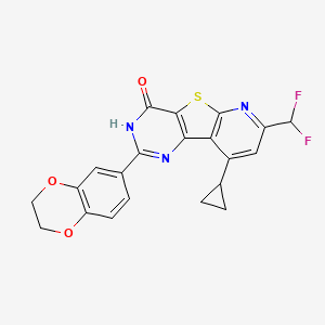 molecular formula C21H15F2N3O3S B10939872 13-cyclopropyl-11-(difluoromethyl)-4-(2,3-dihydro-1,4-benzodioxin-6-yl)-8-thia-3,5,10-triazatricyclo[7.4.0.02,7]trideca-1(9),2(7),3,10,12-pentaen-6-one 