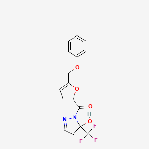 molecular formula C20H21F3N2O4 B10939914 {5-[(4-tert-butylphenoxy)methyl]furan-2-yl}[5-hydroxy-5-(trifluoromethyl)-4,5-dihydro-1H-pyrazol-1-yl]methanone 