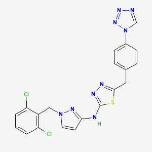 molecular formula C20H15Cl2N9S B10939962 N-[1-(2,6-dichlorobenzyl)-1H-pyrazol-3-yl]-5-[4-(1H-tetrazol-1-yl)benzyl]-1,3,4-thiadiazol-2-amine 