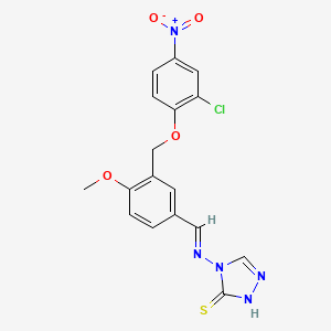 molecular formula C17H14ClN5O4S B10939980 4-{[(E)-{3-[(2-chloro-4-nitrophenoxy)methyl]-4-methoxyphenyl}methylidene]amino}-4H-1,2,4-triazole-3-thiol 