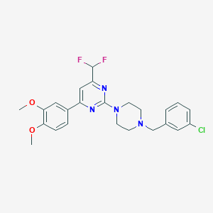 molecular formula C24H25ClF2N4O2 B10940030 2-[4-(3-Chlorobenzyl)piperazin-1-yl]-4-(difluoromethyl)-6-(3,4-dimethoxyphenyl)pyrimidine 