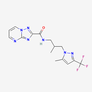 molecular formula C15H16F3N7O B10940132 N-{2-methyl-3-[5-methyl-3-(trifluoromethyl)-1H-pyrazol-1-yl]propyl}[1,2,4]triazolo[1,5-a]pyrimidine-2-carboxamide 