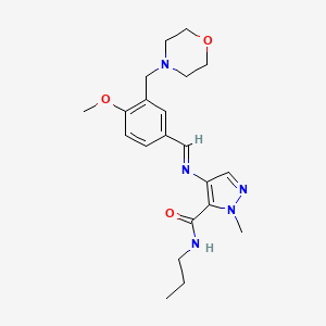 molecular formula C21H29N5O3 B10940147 4-({(E)-[4-methoxy-3-(morpholin-4-ylmethyl)phenyl]methylidene}amino)-1-methyl-N-propyl-1H-pyrazole-5-carboxamide 