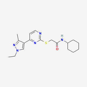 molecular formula C18H25N5OS B10940225 N-cyclohexyl-2-{[4-(1-ethyl-3-methyl-1H-pyrazol-4-yl)pyrimidin-2-yl]sulfanyl}acetamide 