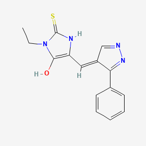 (5E)-3-ethyl-5-[(3-phenyl-1H-pyrazol-4-yl)methylidene]-2-thioxoimidazolidin-4-one