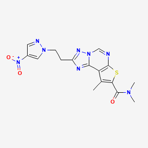 molecular formula C16H16N8O3S B10940328 N,N,9-trimethyl-2-[2-(4-nitro-1H-pyrazol-1-yl)ethyl]thieno[3,2-e][1,2,4]triazolo[1,5-c]pyrimidine-8-carboxamide 