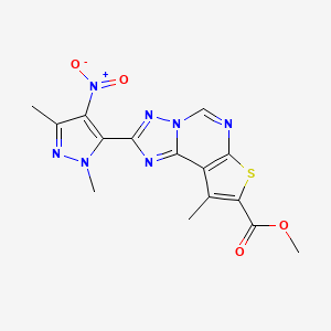 molecular formula C15H13N7O4S B10940359 methyl 2-(1,3-dimethyl-4-nitro-1H-pyrazol-5-yl)-9-methylthieno[3,2-e][1,2,4]triazolo[1,5-c]pyrimidine-8-carboxylate 