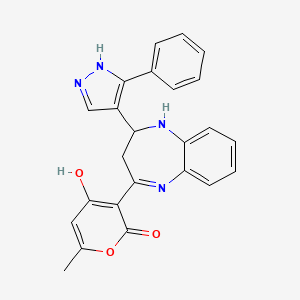 4-hydroxy-6-methyl-3-[2-(3-phenyl-1H-pyrazol-4-yl)-2,3-dihydro-1H-1,5-benzodiazepin-4-yl]-2H-pyran-2-one