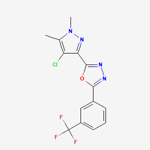 molecular formula C14H10ClF3N4O B10940466 2-(4-chloro-1,5-dimethyl-1H-pyrazol-3-yl)-5-[3-(trifluoromethyl)phenyl]-1,3,4-oxadiazole 