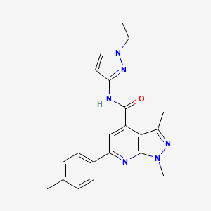 molecular formula C21H22N6O B10940476 N-(1-ethyl-1H-pyrazol-3-yl)-1,3-dimethyl-6-(4-methylphenyl)-1H-pyrazolo[3,4-b]pyridine-4-carboxamide 