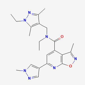 molecular formula C22H27N7O2 B10940483 N-ethyl-N-[(1-ethyl-3,5-dimethyl-1H-pyrazol-4-yl)methyl]-3-methyl-6-(1-methyl-1H-pyrazol-4-yl)[1,2]oxazolo[5,4-b]pyridine-4-carboxamide 