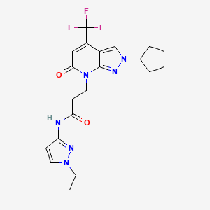 molecular formula C20H23F3N6O2 B10940511 3-[2-cyclopentyl-6-oxo-4-(trifluoromethyl)-2,6-dihydro-7H-pyrazolo[3,4-b]pyridin-7-yl]-N-(1-ethyl-1H-pyrazol-3-yl)propanamide 