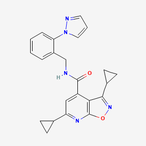 molecular formula C23H21N5O2 B10940582 3,6-dicyclopropyl-N-[2-(1H-pyrazol-1-yl)benzyl][1,2]oxazolo[5,4-b]pyridine-4-carboxamide 