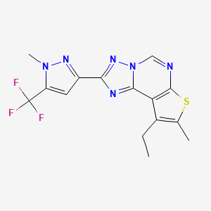 molecular formula C15H13F3N6S B10940651 9-ethyl-8-methyl-2-[1-methyl-5-(trifluoromethyl)-1H-pyrazol-3-yl]thieno[3,2-e][1,2,4]triazolo[1,5-c]pyrimidine 