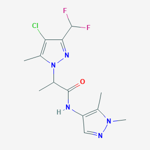 molecular formula C13H16ClF2N5O B10940679 2-[4-chloro-3-(difluoromethyl)-5-methyl-1H-pyrazol-1-yl]-N-(1,5-dimethyl-1H-pyrazol-4-yl)propanamide 