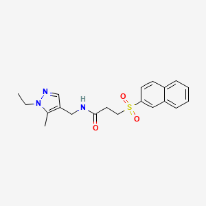 molecular formula C20H23N3O3S B10940689 N-[(1-ethyl-5-methyl-1H-pyrazol-4-yl)methyl]-3-(naphthalen-2-ylsulfonyl)propanamide 