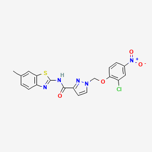 molecular formula C19H14ClN5O4S B10940711 1-[(2-chloro-4-nitrophenoxy)methyl]-N-(6-methyl-1,3-benzothiazol-2-yl)-1H-pyrazole-3-carboxamide 