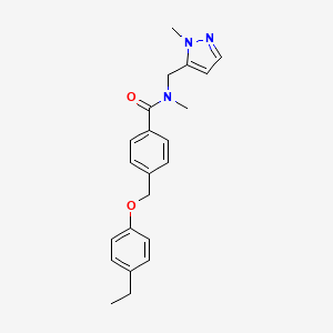 molecular formula C22H25N3O2 B10940727 4-[(4-ethylphenoxy)methyl]-N-methyl-N-[(1-methyl-1H-pyrazol-5-yl)methyl]benzamide 