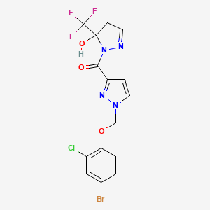 molecular formula C15H11BrClF3N4O3 B10940793 {1-[(4-bromo-2-chlorophenoxy)methyl]-1H-pyrazol-3-yl}[5-hydroxy-5-(trifluoromethyl)-4,5-dihydro-1H-pyrazol-1-yl]methanone 