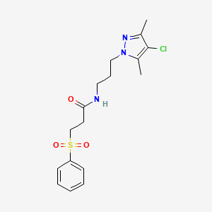 molecular formula C17H22ClN3O3S B10940827 N-[3-(4-chloro-3,5-dimethyl-1H-pyrazol-1-yl)propyl]-3-(phenylsulfonyl)propanamide 