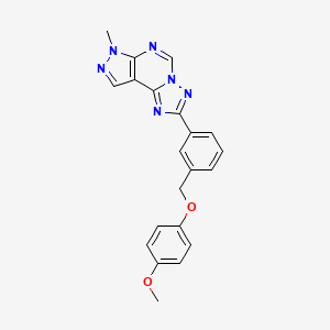 molecular formula C21H18N6O2 B10940848 2-{3-[(4-methoxyphenoxy)methyl]phenyl}-7-methyl-7H-pyrazolo[4,3-e][1,2,4]triazolo[1,5-c]pyrimidine 