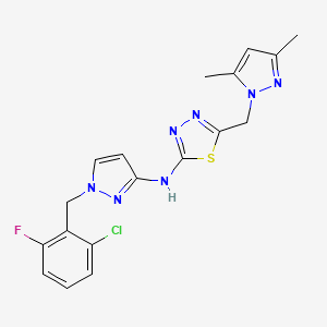 molecular formula C18H17ClFN7S B10940887 N-[1-(2-chloro-6-fluorobenzyl)-1H-pyrazol-3-yl]-5-[(3,5-dimethyl-1H-pyrazol-1-yl)methyl]-1,3,4-thiadiazol-2-amine 