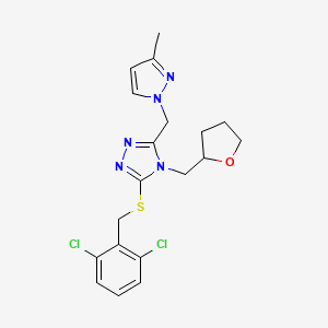 molecular formula C19H21Cl2N5OS B10940912 3-[(2,6-dichlorobenzyl)sulfanyl]-5-[(3-methyl-1H-pyrazol-1-yl)methyl]-4-(tetrahydrofuran-2-ylmethyl)-4H-1,2,4-triazole 