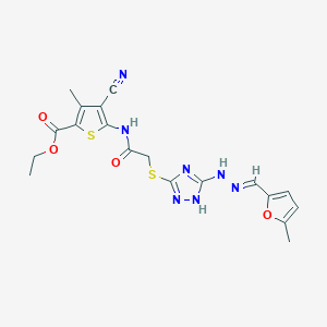 molecular formula C19H19N7O4S2 B10940991 ethyl 4-cyano-3-methyl-5-({[(5-{(2E)-2-[(5-methylfuran-2-yl)methylidene]hydrazinyl}-4H-1,2,4-triazol-3-yl)sulfanyl]acetyl}amino)thiophene-2-carboxylate 