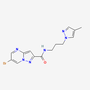 molecular formula C14H15BrN6O B10940999 6-bromo-N-[3-(4-methyl-1H-pyrazol-1-yl)propyl]pyrazolo[1,5-a]pyrimidine-2-carboxamide 