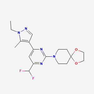 molecular formula C18H23F2N5O2 B10941028 8-[4-(difluoromethyl)-6-(1-ethyl-5-methyl-1H-pyrazol-4-yl)pyrimidin-2-yl]-1,4-dioxa-8-azaspiro[4.5]decane 