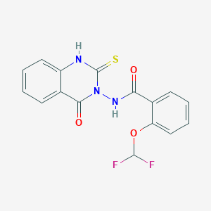 molecular formula C16H11F2N3O3S B10941042 2-(difluoromethoxy)-N-(4-oxo-2-sulfanylquinazolin-3(4H)-yl)benzamide 