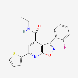 molecular formula C20H14FN3O2S B10941119 3-(2-fluorophenyl)-N-(prop-2-en-1-yl)-6-(thiophen-2-yl)[1,2]oxazolo[5,4-b]pyridine-4-carboxamide 