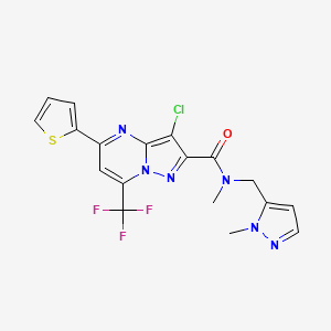 molecular formula C18H14ClF3N6OS B10941132 3-chloro-N-methyl-N-[(1-methyl-1H-pyrazol-5-yl)methyl]-5-(thiophen-2-yl)-7-(trifluoromethyl)pyrazolo[1,5-a]pyrimidine-2-carboxamide CAS No. 1005631-85-5