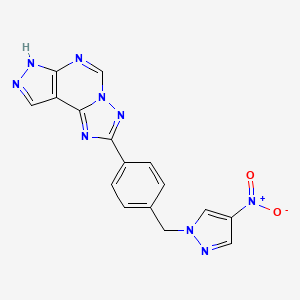 molecular formula C16H11N9O2 B10941163 2-{4-[(4-nitro-1H-pyrazol-1-yl)methyl]phenyl}-7H-pyrazolo[4,3-e][1,2,4]triazolo[1,5-c]pyrimidine 