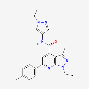 molecular formula C22H24N6O B10941191 1-ethyl-N-(1-ethyl-1H-pyrazol-4-yl)-3-methyl-6-(4-methylphenyl)-1H-pyrazolo[3,4-b]pyridine-4-carboxamide 