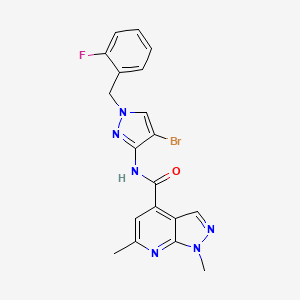 molecular formula C19H16BrFN6O B10941225 N-[4-bromo-1-(2-fluorobenzyl)-1H-pyrazol-3-yl]-1,6-dimethyl-1H-pyrazolo[3,4-b]pyridine-4-carboxamide 