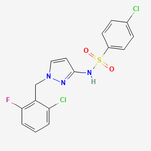 molecular formula C16H12Cl2FN3O2S B10941230 4-chloro-N-[1-(2-chloro-6-fluorobenzyl)-1H-pyrazol-3-yl]benzenesulfonamide 