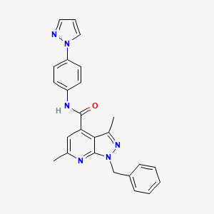 1-benzyl-3,6-dimethyl-N-[4-(1H-pyrazol-1-yl)phenyl]-1H-pyrazolo[3,4-b]pyridine-4-carboxamide