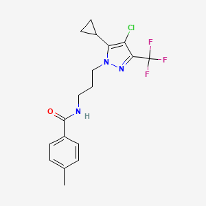 molecular formula C18H19ClF3N3O B10941272 N-{3-[4-chloro-5-cyclopropyl-3-(trifluoromethyl)-1H-pyrazol-1-yl]propyl}-4-methylbenzamide 