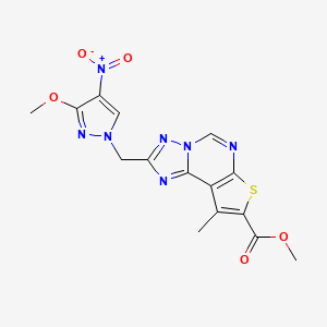 molecular formula C15H13N7O5S B10941281 methyl 2-[(3-methoxy-4-nitro-1H-pyrazol-1-yl)methyl]-9-methylthieno[3,2-e][1,2,4]triazolo[1,5-c]pyrimidine-8-carboxylate 