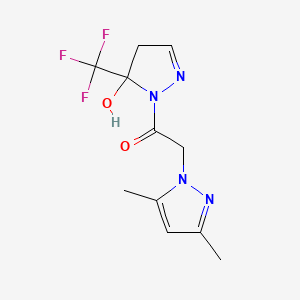 molecular formula C11H13F3N4O2 B10941316 2-(3,5-dimethyl-1H-pyrazol-1-yl)-1-[5-hydroxy-5-(trifluoromethyl)-4,5-dihydro-1H-pyrazol-1-yl]ethanone 