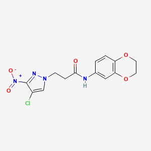 3-(4-chloro-3-nitro-1H-pyrazol-1-yl)-N-(2,3-dihydro-1,4-benzodioxin-6-yl)propanamide