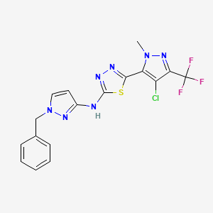 molecular formula C17H13ClF3N7S B10941355 N-(1-benzyl-1H-pyrazol-3-yl)-5-[4-chloro-1-methyl-3-(trifluoromethyl)-1H-pyrazol-5-yl]-1,3,4-thiadiazol-2-amine 