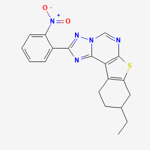 molecular formula C19H17N5O2S B10941374 9-Ethyl-2-(2-nitrophenyl)-8,9,10,11-tetrahydro[1]benzothieno[3,2-e][1,2,4]triazolo[1,5-c]pyrimidine 