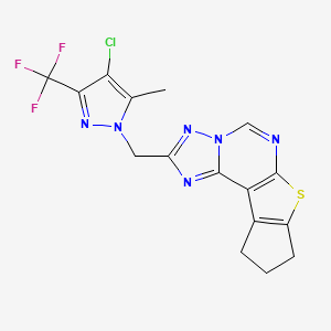 molecular formula C16H12ClF3N6S B10941470 2-{[4-chloro-5-methyl-3-(trifluoromethyl)-1H-pyrazol-1-yl]methyl}-9,10-dihydro-8H-cyclopenta[4,5]thieno[3,2-e][1,2,4]triazolo[1,5-c]pyrimidine 