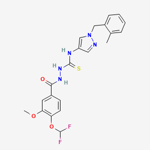 molecular formula C21H21F2N5O3S B10941530 2-{[4-(difluoromethoxy)-3-methoxyphenyl]carbonyl}-N-[1-(2-methylbenzyl)-1H-pyrazol-4-yl]hydrazinecarbothioamide 