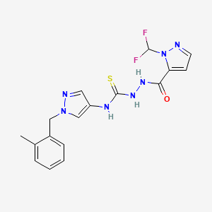 molecular formula C17H17F2N7OS B10941544 2-{[1-(difluoromethyl)-1H-pyrazol-5-yl]carbonyl}-N-[1-(2-methylbenzyl)-1H-pyrazol-4-yl]hydrazinecarbothioamide 