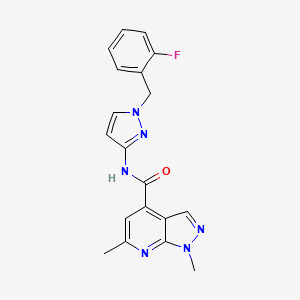 molecular formula C19H17FN6O B10941548 N-[1-(2-fluorobenzyl)-1H-pyrazol-3-yl]-1,6-dimethyl-1H-pyrazolo[3,4-b]pyridine-4-carboxamide 